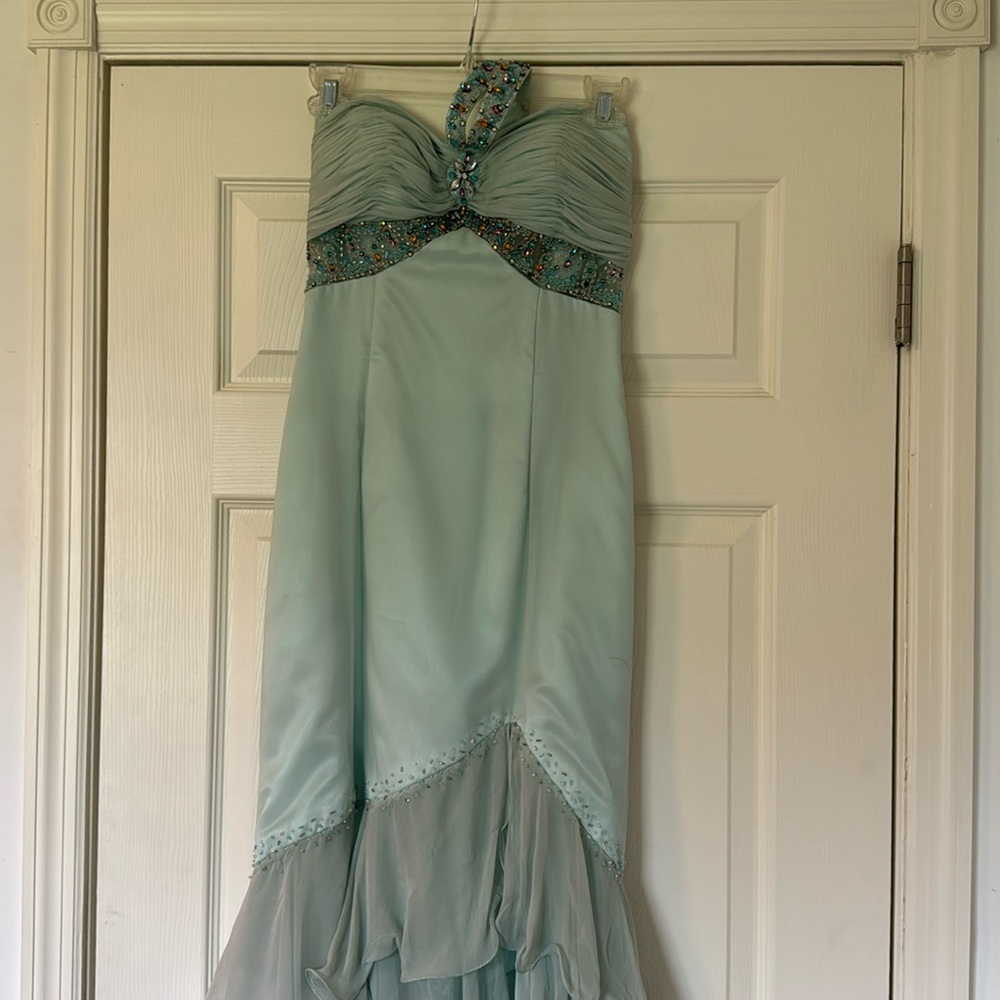 Used Seagram green halter formal dress size 4
